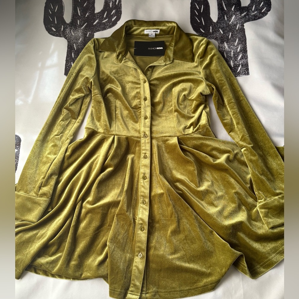 Fashion Nova Olive Button-Up Dress